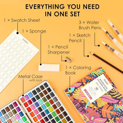 Grabie Set of 168 Color Watercolor Paint Set with Brush Pens - Image 2