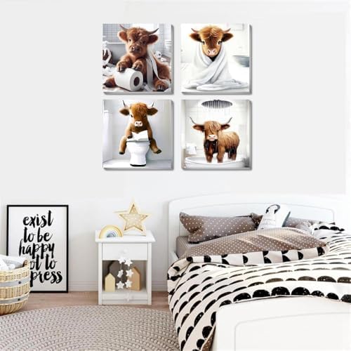 Canrichshop 4 Framed Highland Cow DIY Paint by Numbers Kit for Adults Beginner,Naughty Cow Easy Paint by Number on Canvas with Frame,Acrylic Painting Kit Adult for Decor 8x8inch - Image 4