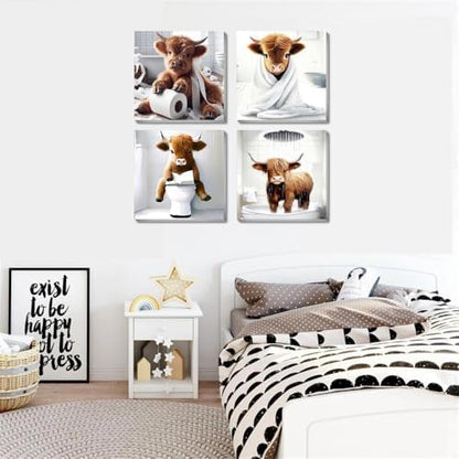 Canrichshop 4 Framed Highland Cow DIY Paint by Numbers Kit for Adults Beginner,Naughty Cow Easy Paint by Number on Canvas with Frame,Acrylic Painting Kit Adult for Decor 8x8inch - Image 4