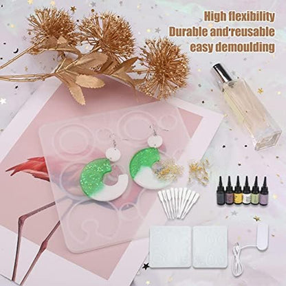 ChiweiJ Resin Earring Mold Set with Lamp and Glue, Silicone Jewelry Making Kit for DIY Earrings Pendants, Includes Ear Hooks Rings, for Crafting Unique Gifts - Image 4