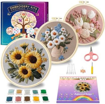 Huacan Embroidery Kit for Adults Beginners with 3 Hoops & Gift Box by Home