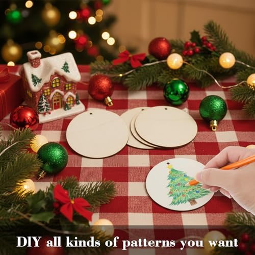 10PCS Wood Circles for Crafts 4 Inch Wood Rounds Wooden Circles for Crafts Wood Ornament Blanks Wooden Discs with 10 Strings for DIY Painting Crafting Party Christmas Home Decor Gift Tags - Image 5
