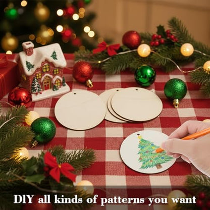 10PCS Wood Circles for Crafts 4 Inch Wood Rounds Wooden Circles for Crafts Wood Ornament Blanks Wooden Discs with 10 Strings for DIY Painting Crafting Party Christmas Home Decor Gift Tags - Image 5