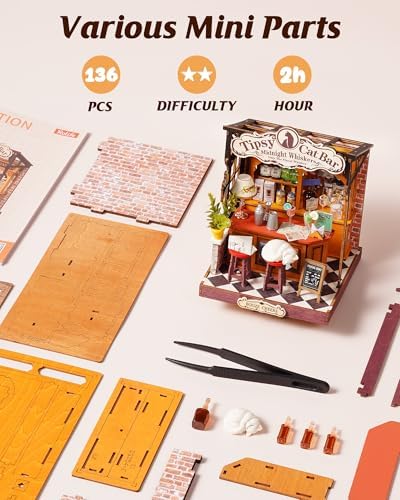 Rolife Tipsy Cat Bar DIY Miniature House Kit for Adults - Image 4