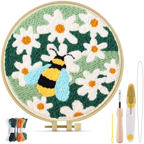 TINDTOP Punch Needle Kits, DIY Punch Embroidery Kits for Adults Beginner, Tool with Punch Needle Fabric, Hoops, Yarns and Sewing Needles (Set D) by TINDTOP