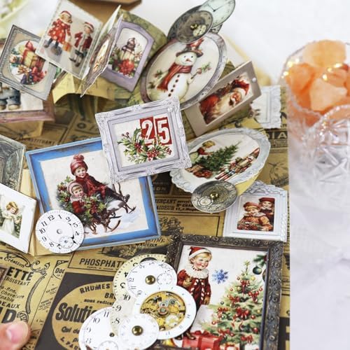 CATaireen Vintage Junk Journal Items Kit Pre Cut Paper Cards Cutout Cardstock Art Aesthetic Decor Hollow Out Craft Elements Small Embellishments Supplies for Adults Scrapbook Pack (Photo Frame Dark) - Image 3