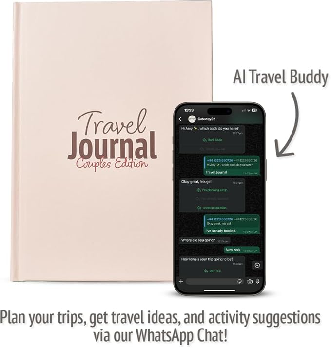 gateway22 Travel Journal Couples Edition - Travel Memory Book, Trip Diary, Photo Album - 136pgs, 15 Trips. Includes Photo Corner Stickers. In Gift Sleeve. Travel Gift for Women and Men - A5 Red