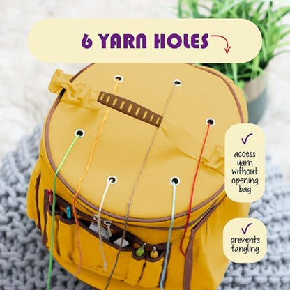 Hearth & Harbor Crochet Bag Organizer – Durable Knitting Bag, Yarn Organizer for Accessories and Supplies, Canvas Yarn Holder, Crochet Carrying Case with Accessories Pouch, Storage Organizer –Mustard - Image 4