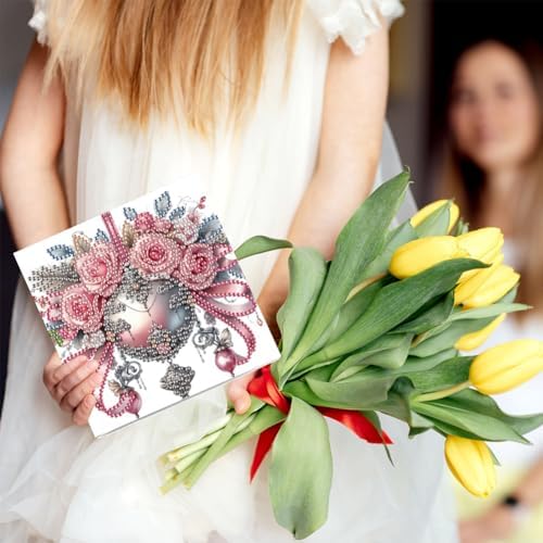 jinglinhh 6pcs Christmas Rose Flowers Ball Star Diamond Art Painting Greeting Cards with Envelopes, DIY Card Making Kits for Adults, Diamond Art Postcards Holiday Cards Craft Gifts - Image 6