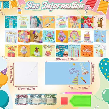 Saillong 24 Pack Happy Birthday Diamond Art Card with Envelopes - Image 3