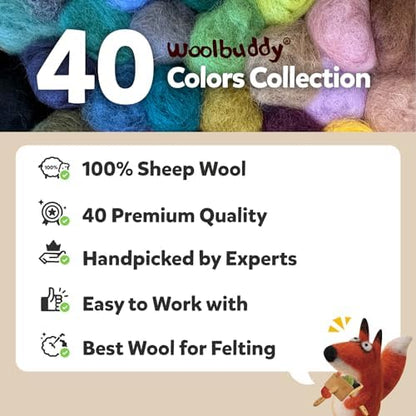 Woolbuddy Needle Felting Kit 40 Colors Wool Roving for Adults & Beginner - Image 4