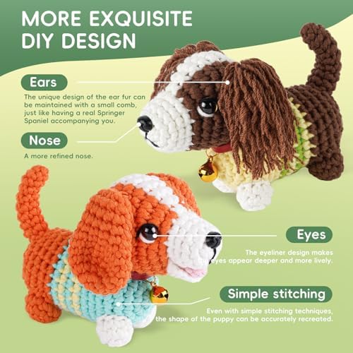 Crochet Kit for Beginners, 2-Pack dog Animal Kits for Adults, Amigurumi Set - Image 7