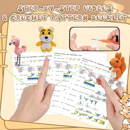 FHFTHYH 6Pcs Crochet Kit for Beginners, DIY Craft for Adults, Great Gift for Crochet Lovers, Crocheting Animal Kits with Step by Step Videos,Yarn,Crochet Hook,Birthday Holiday Gift - Image 2