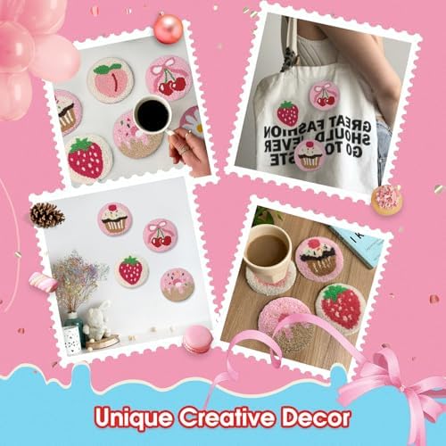 yuegool 6PCS Punch Needle Coaster Kit,Easy DIY Embroidery Set for Beginners, Kids & Adults with Patterns, Tools, Yarns, Hoop, Instructions & Coaster Holder - Image 5
