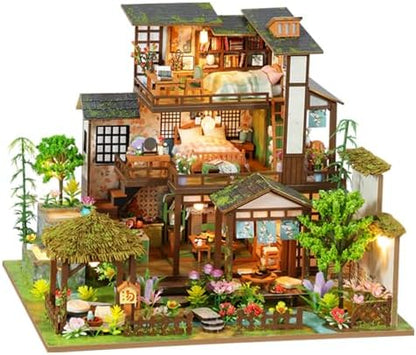 DIY Miniature House Kit with LED Lights, Bamboo Spring Courtyard Wooden Mini House Building Kit for Adults & Teens, Creative Crafts for Women, Friends & Hobbyists by LogicTwist
