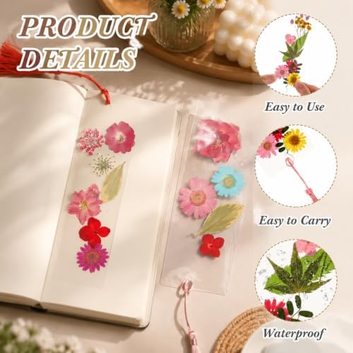 Fuyoooo 176 Pcs Pressed Flower Bookmark Kit,Rainbow Colors,3 Size - Image 5