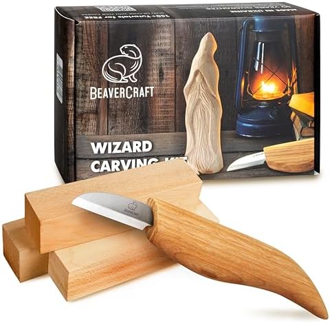 BeaverCraft Whittling Kit for Beginners, Wood Carving Kit for Beginners - Wood Carving Tools Woodworking Kit for Adults and Teens - Whittling Knife Kit with Wood Blocks - Wood Carving Set DIY03 Wizard by BeaverCraft