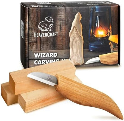 BeaverCraft Whittling Kit for Beginners, Wood Carving Kit for Beginners - Wood Carving Tools Woodworking Kit for Adults and Teens - Whittling Knife Kit with Wood Blocks - Wood Carving Set DIY03 Wizard by BeaverCraft