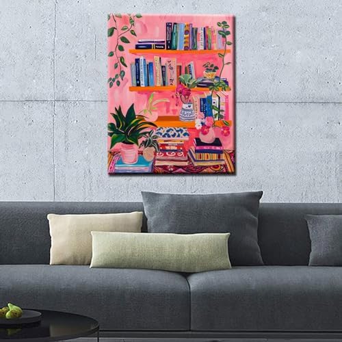 Bookshelf Book Theme Paint by Numbers Kits for Adult Beginners Boho Paint by Numbers Bohemian Digital Oil Painting Kits on Canvas with Brushes and Acrylic Pigment Without Framed 16''W x 20''H - Image 4
