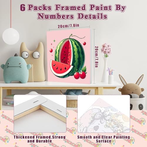 SYDYLH 6 Pack Framed Paint by Numbers Kit for Kids,Easy Acrylic Paint by Numbers Kits on Canvas,Fruit Oil Painting Paint by Number for Adults Beginners for Home Wall Decor (8x8inch) - Image 2