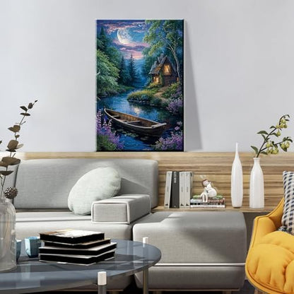 ATDMS Landscape Paint by Numbers Kit for Adult with Easel DIY Cabin Paint by Number with Frame Lake House Digital Oil Painting Kits for Wall Hanging Home Room Decor 7.87x11.81 Inch - Image 2