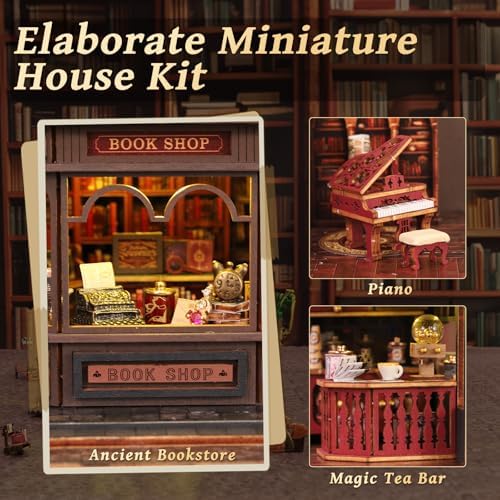 2026 New Dollhouse Kit, DIY Miniature House Kit w/LED for Adults, Bookstore - Image 4