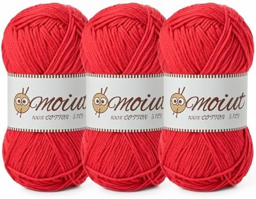 3 Pack Cotton Yarn for Crocheting, Baby Yarn for Crocheting Soft, 393yds / 5.29oz Fluffy Amigurumi Crochet Yarn, 5 Ply 100% Milk Cotton Yarn for Puzzle、Socks、Clothes(3 Red) by OMoiut