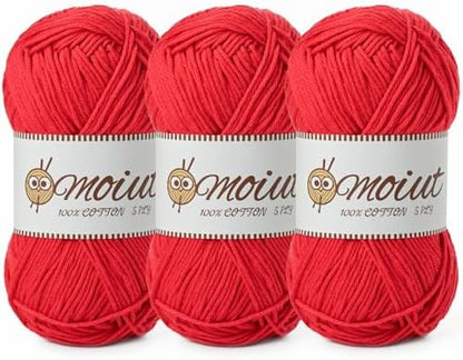 3 Pack Cotton Yarn for Crocheting, Baby Yarn for Crocheting Soft, 393yds / 5.29oz Fluffy Amigurumi Crochet Yarn, 5 Ply 100% Milk Cotton Yarn for Puzzle、Socks、Clothes(3 Red) by OMoiut
