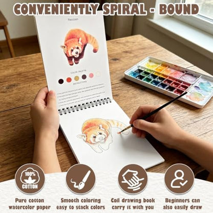 Watercolor Workbook, Water Coloring Book with 13 Pages, Animal Theme Painting Practice Book with Pre-Drawn Outline Pages, Animal Coloring Book for Adults, Beginners & Art Lovers - Image 3