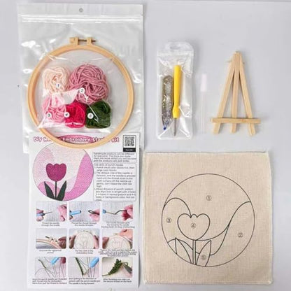 CELCRAFTIQUE Punch Needle Kits for Adults Beginner, Tool with Punch Needle Fabric, Hoops, Yarns and Sewing Needles (Blush Tulip) - Image 4