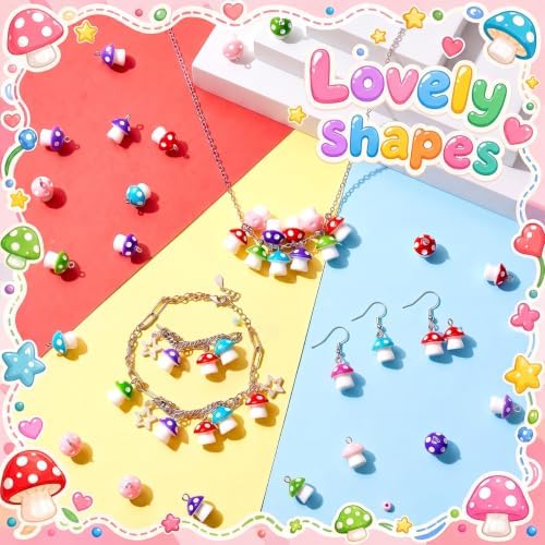 Jetec 50 Pieces DIY Mushroom Resin Charm Pendant Jewelry Finding Charm DIY Decor Making Resin for Women Bracelet Necklace Earrings Keychain Craft - Image 4