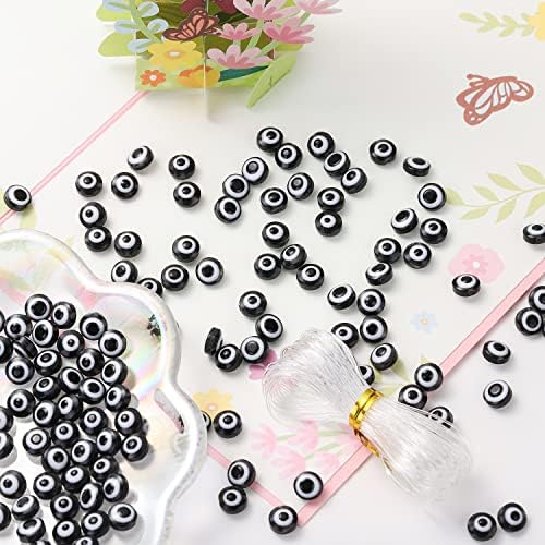 200pcs Evil Eye Beads for DIY Bracelets Necklace Jewelry Making,Black 8mm (Black) - Image 2