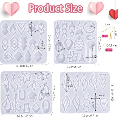 104Pcs Geometric Resin Earring Molds Kit, Irregular Shaped Earrings Silicone Mold for Epoxy Resin Dangle Drop Jewelry Molds Making Kit with 100 Earring Hook for Earrings Necklace Pendants (clear) - Image 4