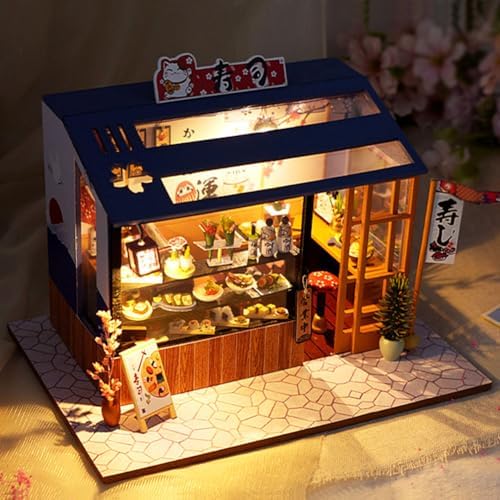 DIY Miniature House Kit with LED Light Japanese Style Sushi Shop Wooden Dollhouse Mini House kit Ideal Gifts for Birthday - Image 2