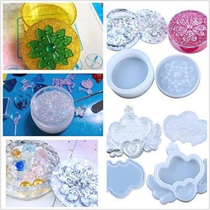 Clear Resin Kit with Pigment & Molds & UV Light, 5 Epoxy Resin 15 Pearlescent Color Pigments 24 Glitters & Flowers 31 Molds & Bezels, Earrings Bracelets Rings Pendants Jewelry Making, with Tweezers - Image 3