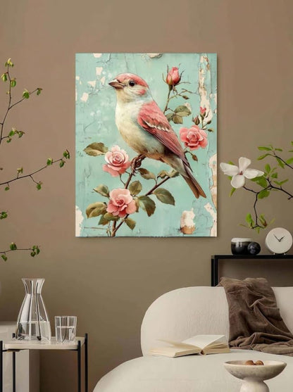 Vintage Style Pink Bird and Roses Paint by Numbers Kit for Adults Beginner 24colors 16x20 inch Without Framed - Image 3