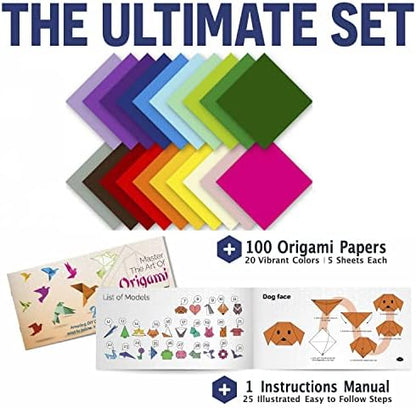 Origami Paper - 100 Origami Paper Kit - Set Includes, 100 Sheets 20 Colors 6x6, Origami Book 25 Easy Colored Projects, Kids Crafts, Christmas Gifts for boys 8-12 - Image 2