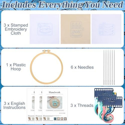 Mindsoft 3 Set Needlepoint Kit for Beginners with Hoop,Sardine - Image 3
