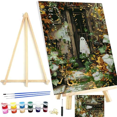 Halloween Framed Paint by Numbers Kits for Adults 12x16in with Wooden Easel by MeothanDiamondPainting