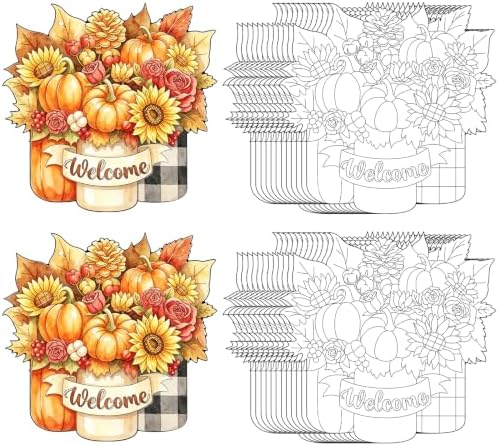 Sereliy 24 Pcs Fall Coloring Wreath Crafts Color Your Own Fall Crafts, Vase by Sereliy