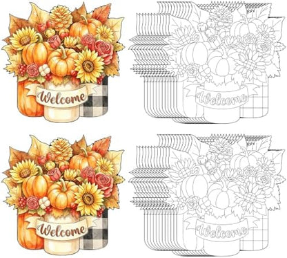 Sereliy 24 Pcs Fall Coloring Wreath Crafts Color Your Own Fall Crafts, Vase by Sereliy