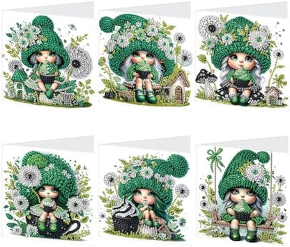 LazyFold 6Pcs DIY Diamond Art Painting Greeting Cards with Envelopes, Green Theme All Occasion Note Card Kit for Women, Handmade Thank You Birthday Friendship Cards St. Patrick's Day Gift - Image 2