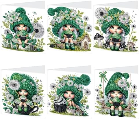 LazyFold 6Pcs DIY Diamond Art Painting Greeting Cards with Envelopes, Green Theme All Occasion Note Card Kit for Women, Handmade Thank You Birthday Friendship Cards St. Patrick's Day Gift by LazyFold
