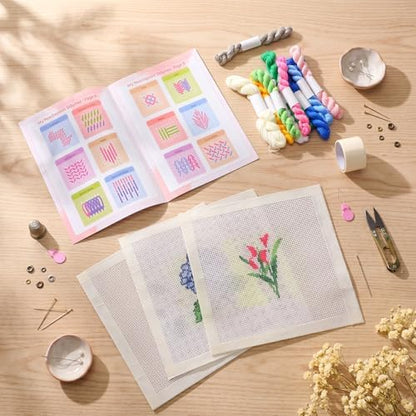 Chumia 3 Pcs Flower Needlepoint Canvas Kit for Adult 13ct 8x8" - Image 5