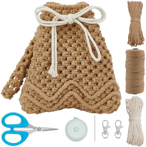 FREEBLOSS DIY Macrame Bag Kit for Beginners Khaki Boho Woen Bag with Wrist Lanyard Macrame Handbag Kit for Adults Beginners, Video Tutorial Included by FreeandCreativeCraftsArt