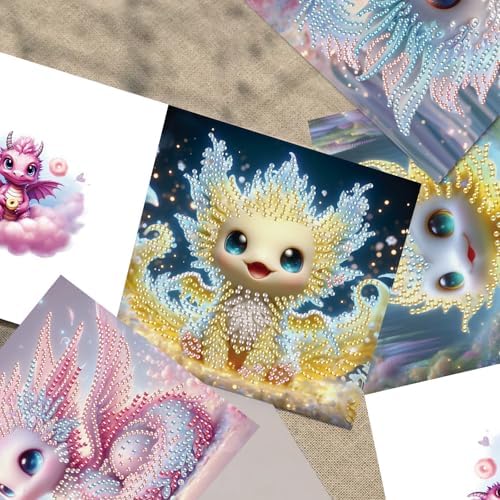 TDFERAN Diamond Painting DIY Beautiful Greetings Cards Set of 6 with Envelopes Paint by Numbers Kit for Adults Blank Note Cards Perfect Stationary Set for All Occasions Thinking of You Cards Dragon - Image 5