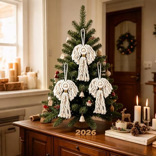 AHANDMAKER 3Pcs Macrame Angel Ornament, Boho Wall Hanging Ornaments Woven Cotton Tassel Wall Hanging Decorations for Christmas Holiday Home Bedroom Living Room Office DIY Crafts Gifts - Image 6