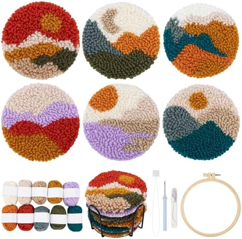Temlum 6pcs Punch Needle Coasters Kit for Adults and Beginners(Landscape) by TEMLUM