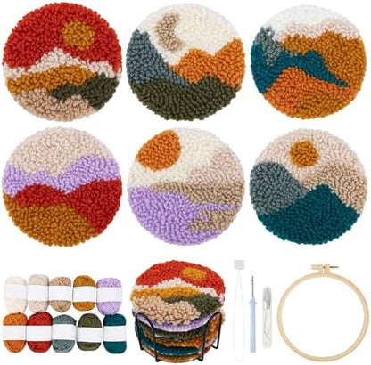 Temlum 6pcs Punch Needle Coasters Kit for Adults and Beginners(Landscape) by TEMLUM