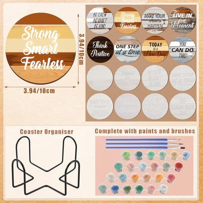 Reallnaive 8 Pcs Inspirational Paint by Number Kit for Adult Wooden Coaster - Image 3